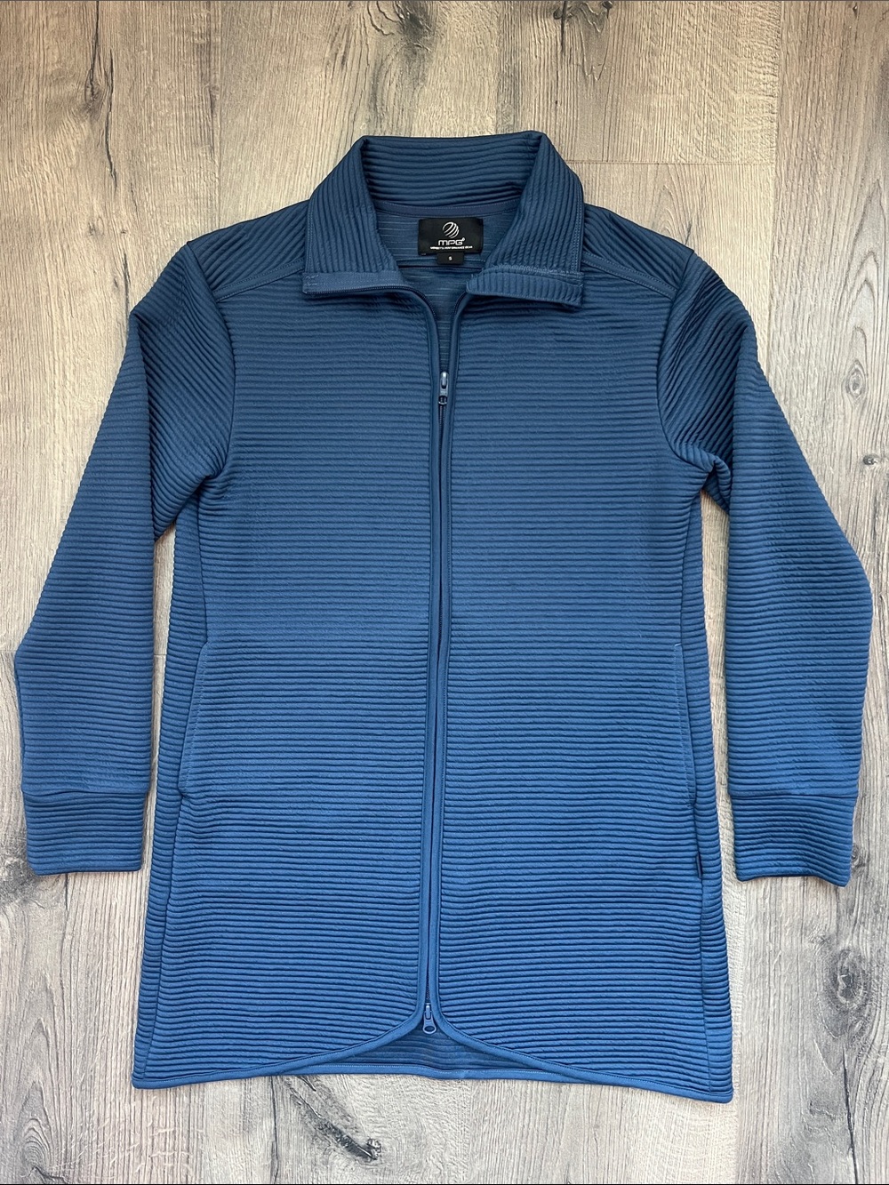 MPG Ribbed Zip-Front Jacket in Slate Blue